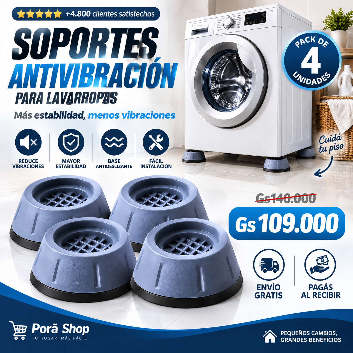 Soportes Antivibración para Lavarropas – Pack de 4 Unidades