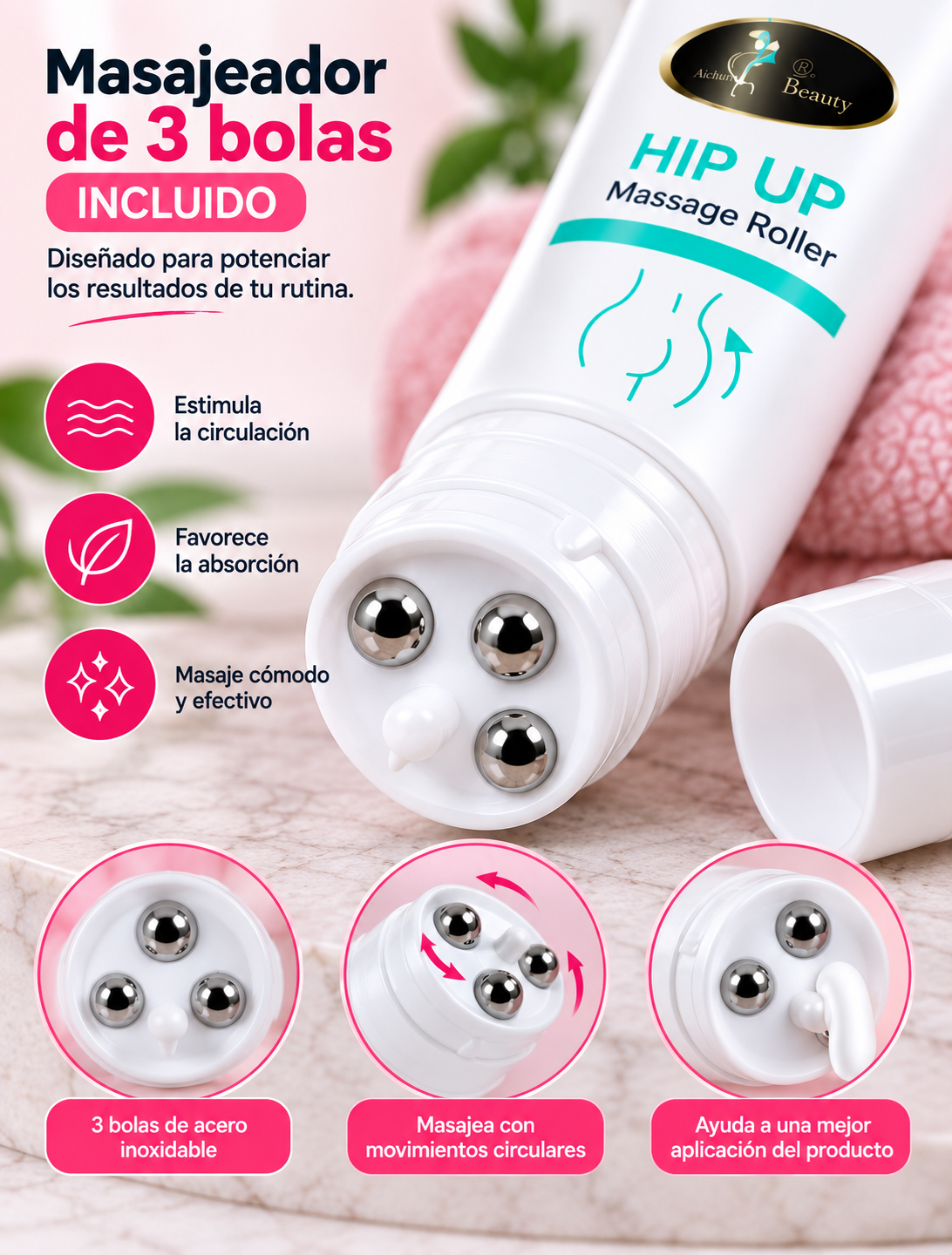 Aichun Beauty Hip Up – Crema Reafirmante con Masajeador 100g