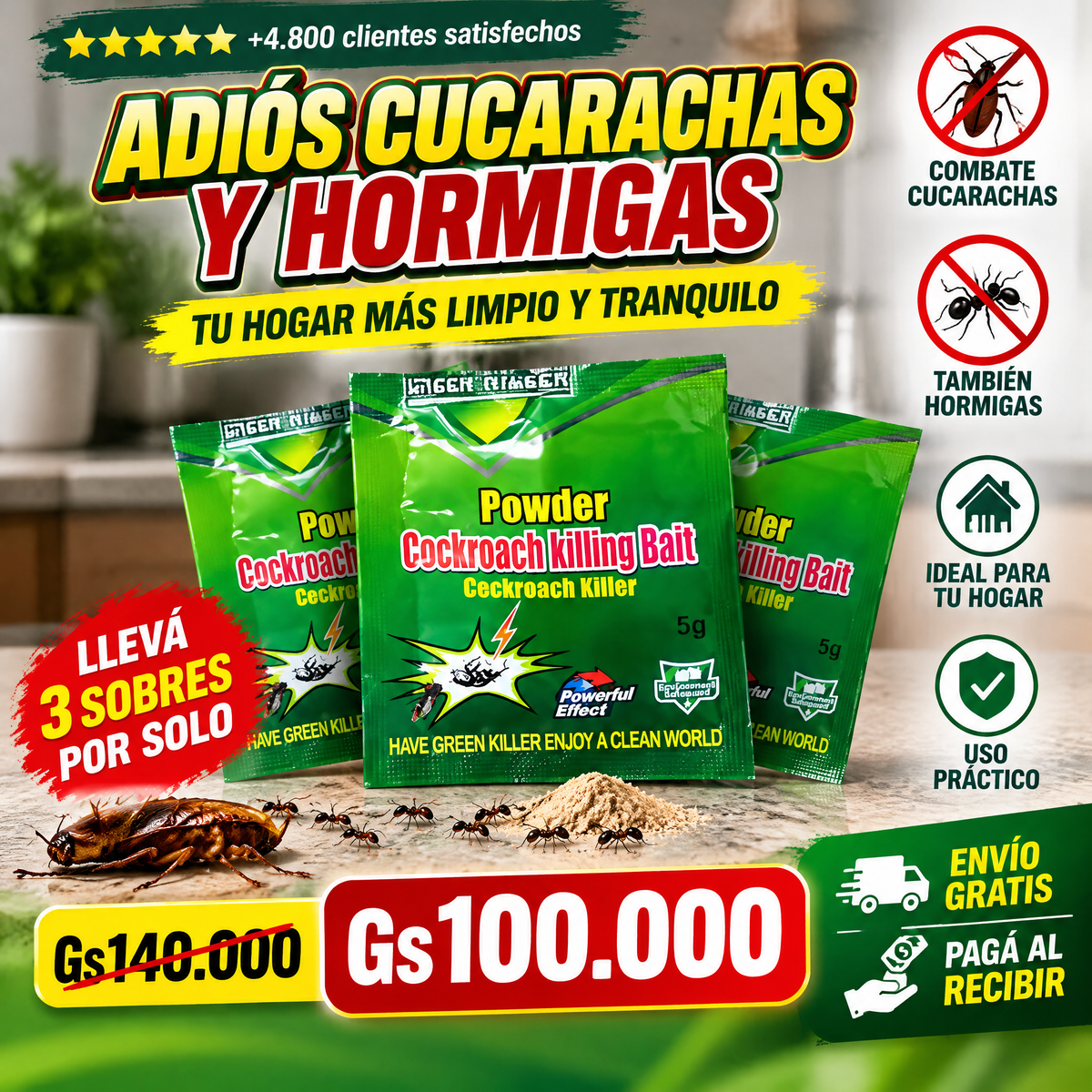 Cebo en Polvo para Eliminar Cucarachas y Hormigas