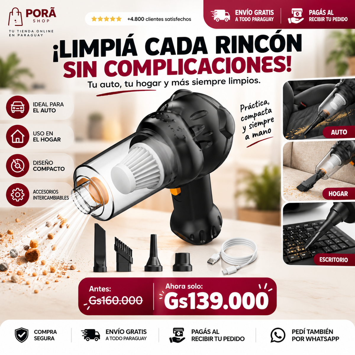 Aspiradora Portátil Multifunción 4 en 1